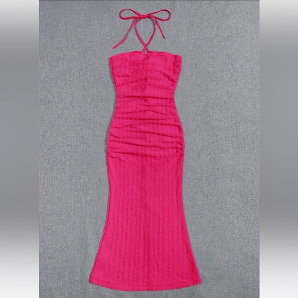 SHEIN rosette, textured, midi, hot pink, halter dress - Picture 4 of 9
